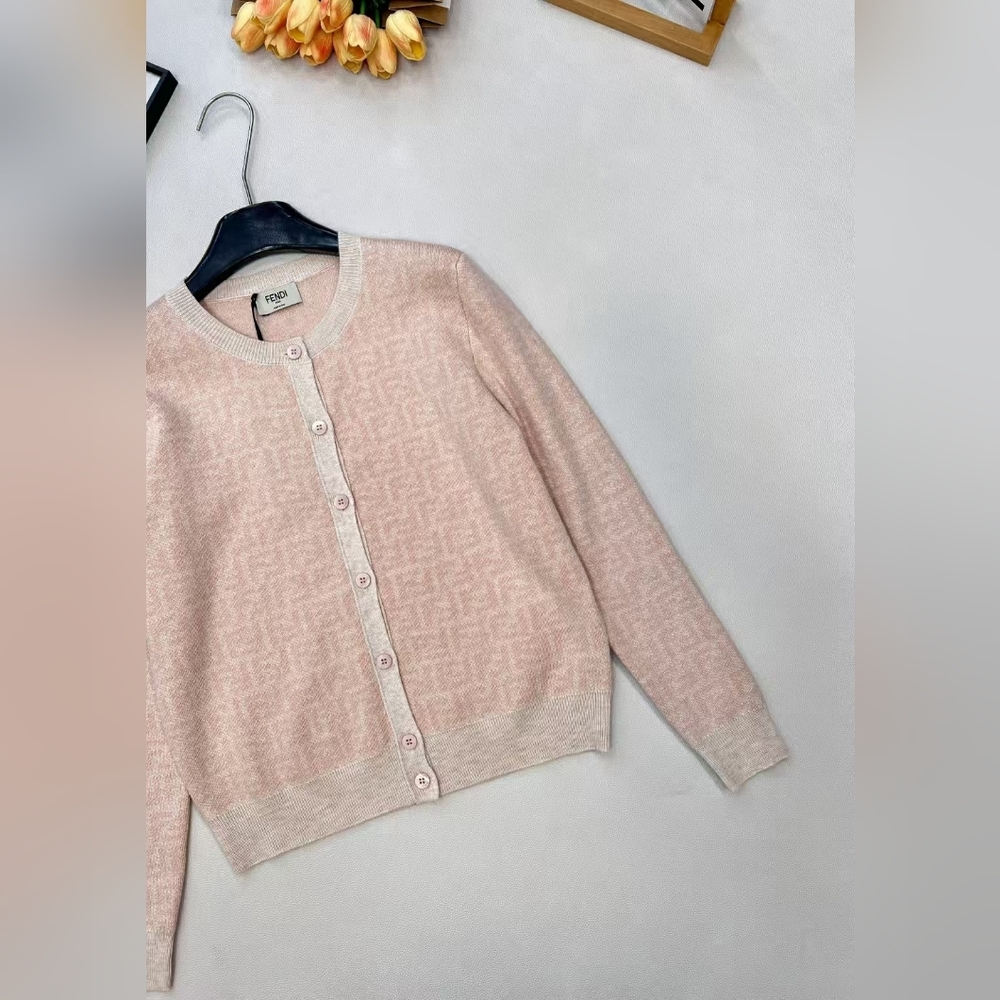 Fendi Pink FF Logo Crew Neck Knit Cardigan - Picture 6 of 11